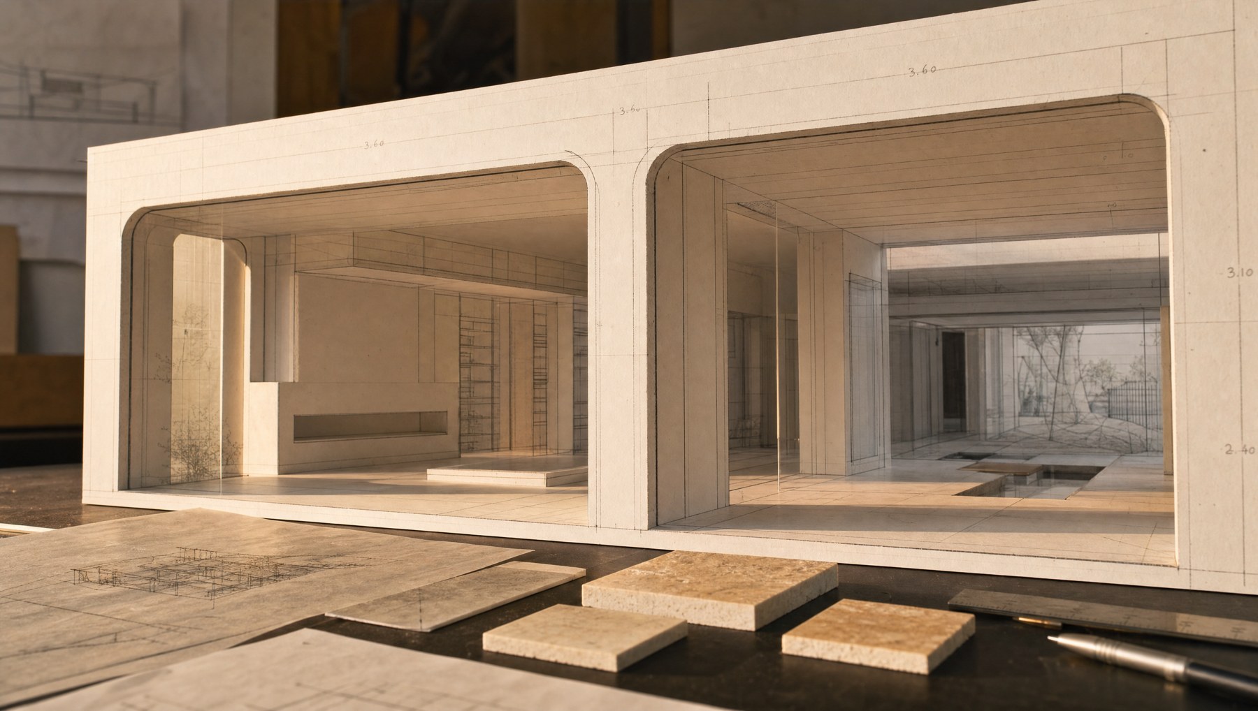 Measured architectural model of a two-opening courtyard residence